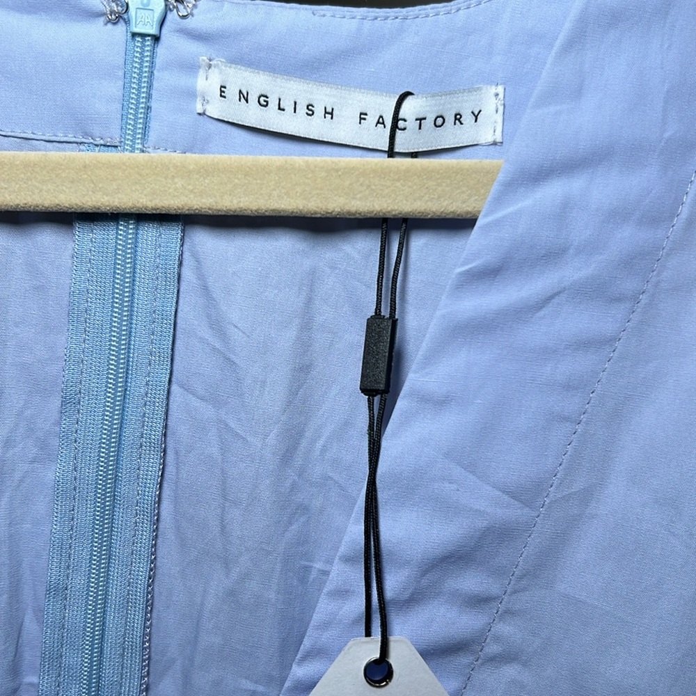 English Factory Light Blue Asymmetrical Tie Front Oxford like Blouse - Picture 3 of 7